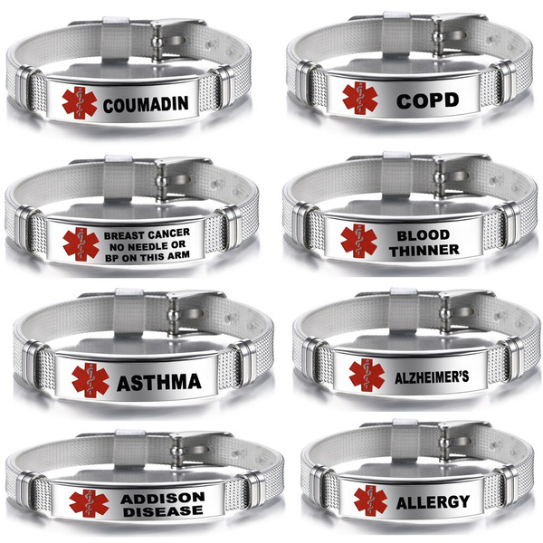 Black Medical Alert ID Bracelets for Women Stainless Steel First AID Cuff  Bangle Diameter 2.3inches | Wish